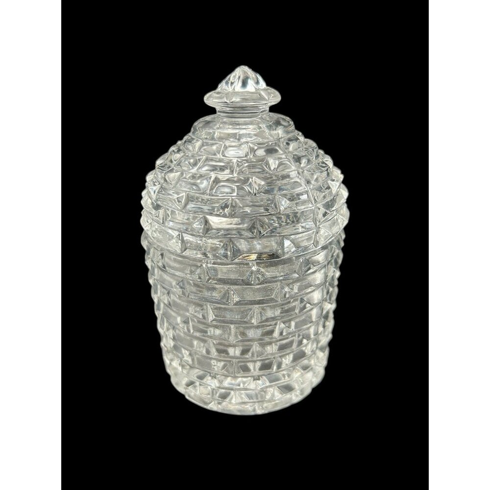 Bombay Lead Crystal Beehive Honey Jam Jar Pot Poland Vintage Acid Stamped 5" Vtg